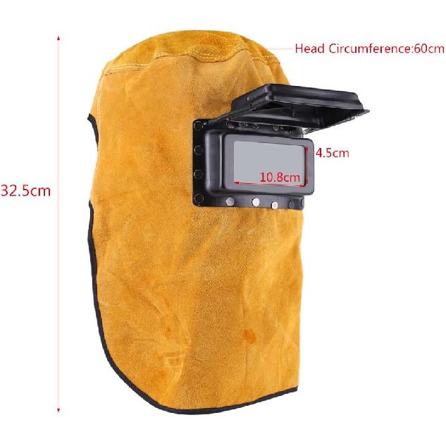 Leather Welding Hood Welder Mask Breathable Welding Helmet For Eyes Face Neck Leather Welding Mask with Lens, Yellow
