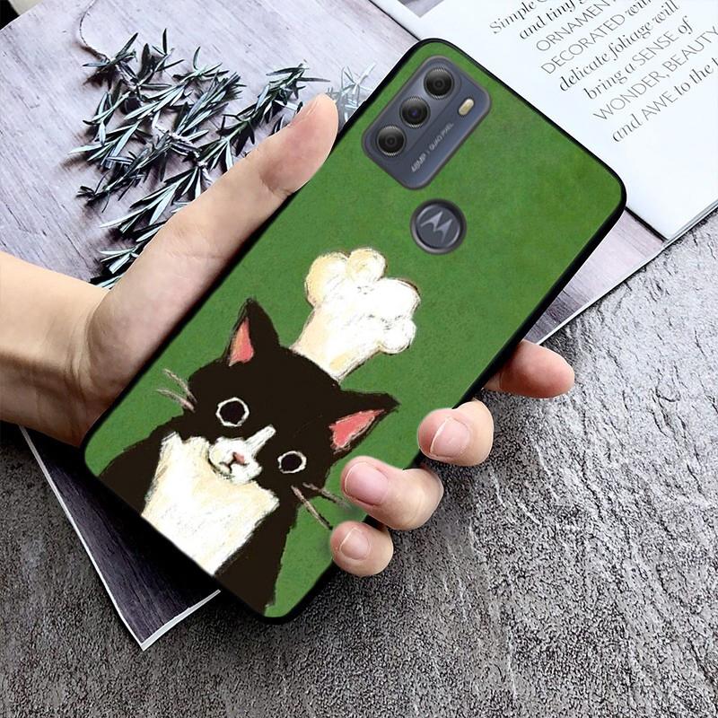 Phone Case For Moto G85 G55 G05 G14 G75 G31 G50 G10 G20 G30 G60 G13 G32 G84 G54 G53 G72 G24 Power Drinking Wine Cat Moto G54