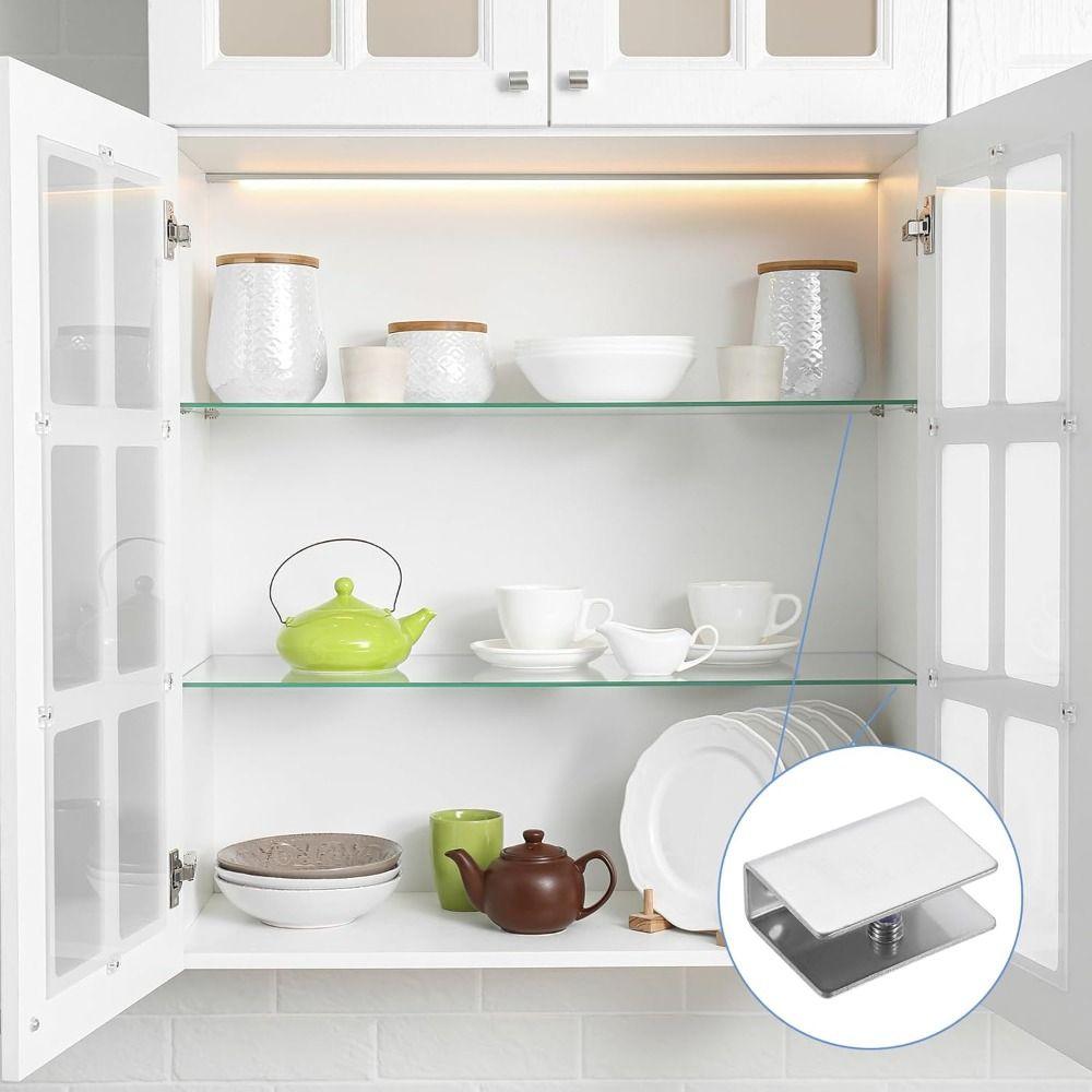 Replacement Parts Stainless Steel Glass Shelf Brackets Adjustable Heavy Duty Glass Support Silver Wood Glass Shelves Clamp