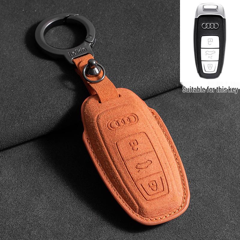 Wildleder Schlüsselhülle für neue Modelle A4L, A6L, A3, A5, A7, Q2L, Q5L, Q3, Q6, Q7, Q8e mit Schlüsseltasche & Kette