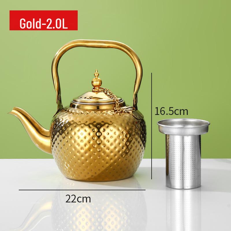 Bobo Pot Hammered Stainless Steel Teapot with Strainer - Vintage Middle Eastern Spherical Design for Restaurant and Home Use