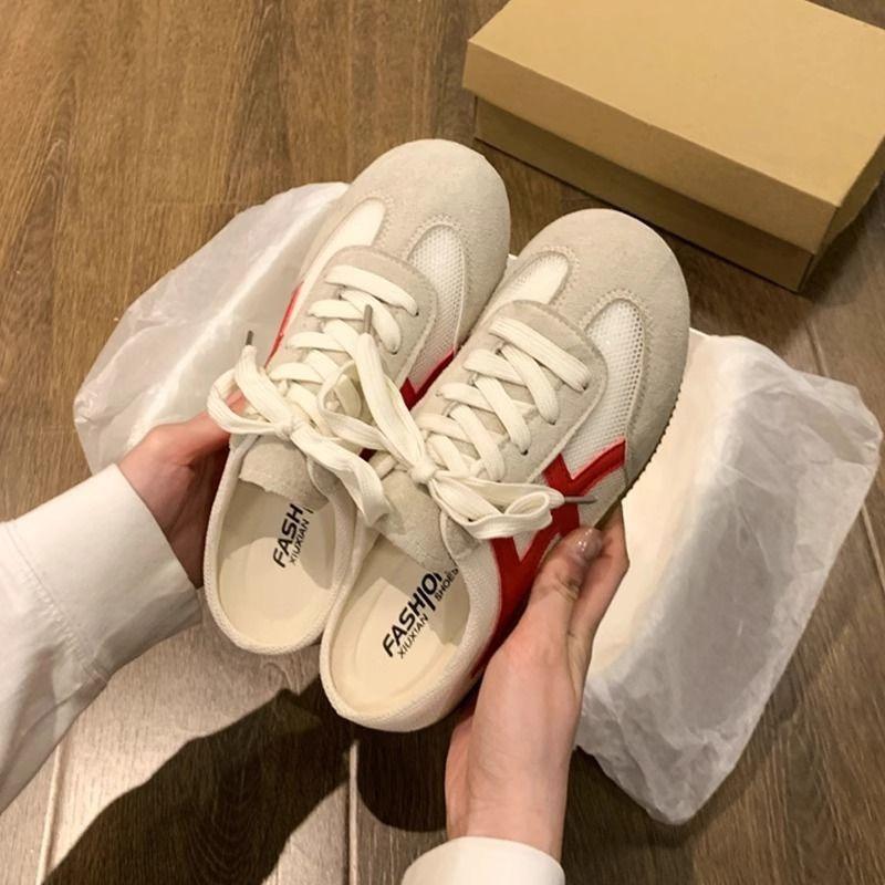 Baotou Half Slippers Women's Summer Wear New Mesh Breathable Little White Casual Sandals