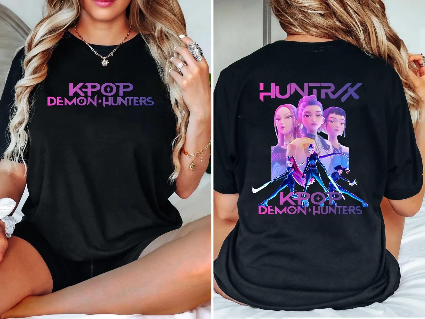 

Kpop Demon Hunters Huntrix Anime T-shirt Anime Party Clipart Clothing Graphic Short Sleeve Shirt Unisex Men Women All-season XL
