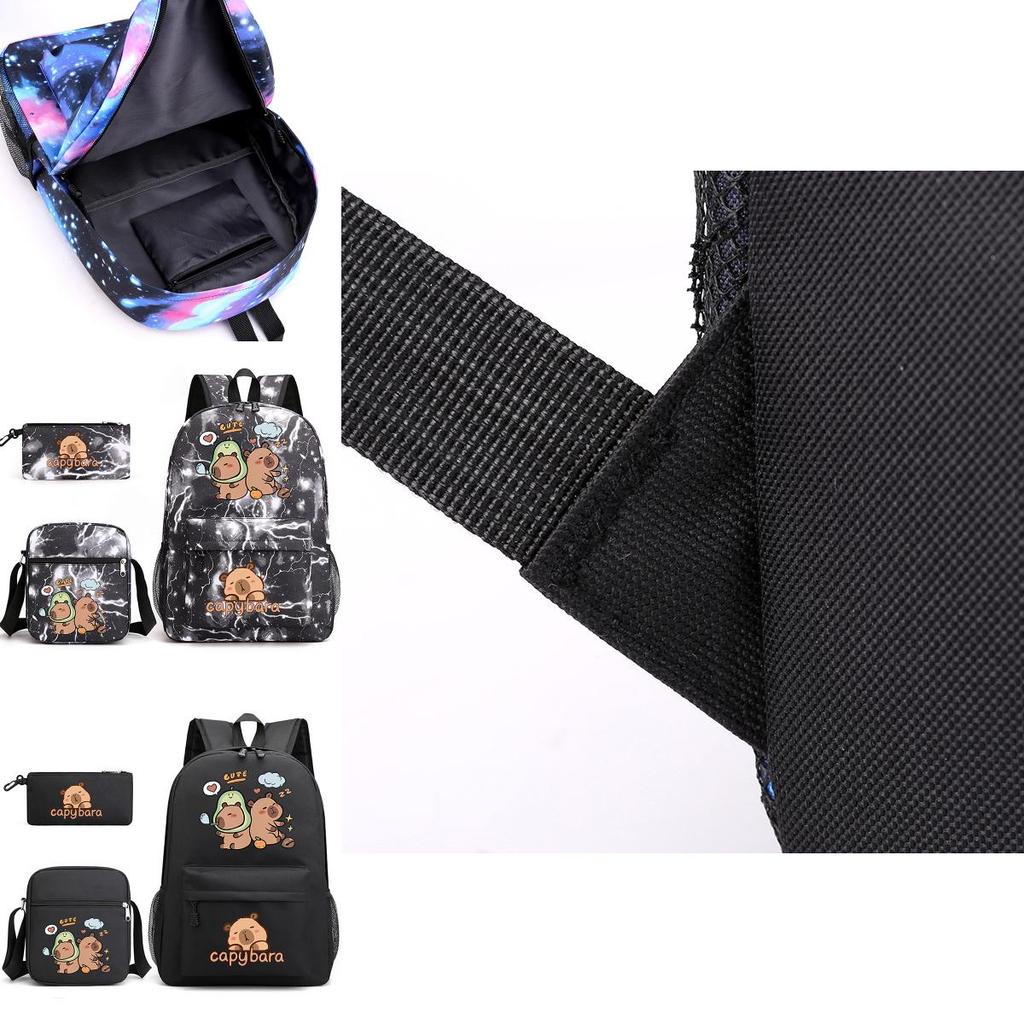 Capybara Animal Print Backpack Set With Oxford Fabric Durable Shockproof For Middle School Students