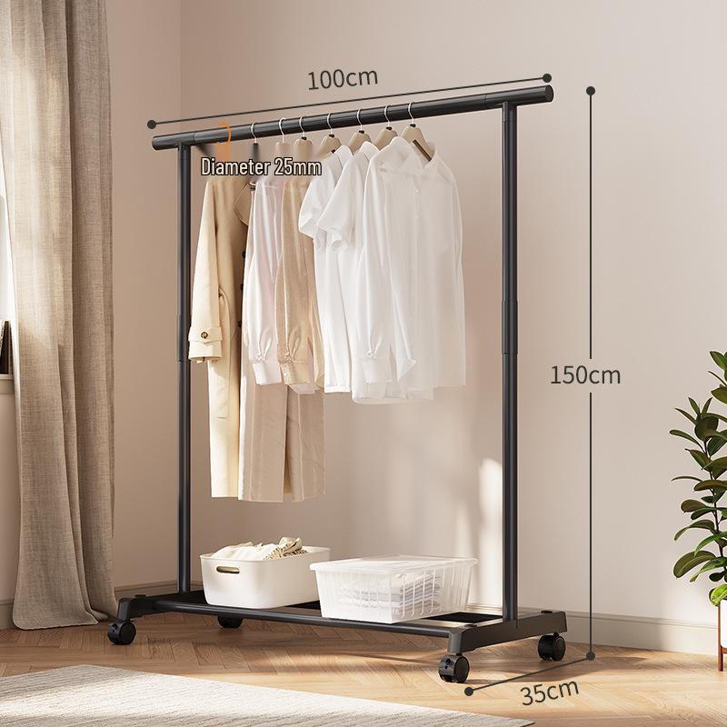 Extra Thick Double Row Vertical Clothes Rack with Wheels for Bedroom Storage