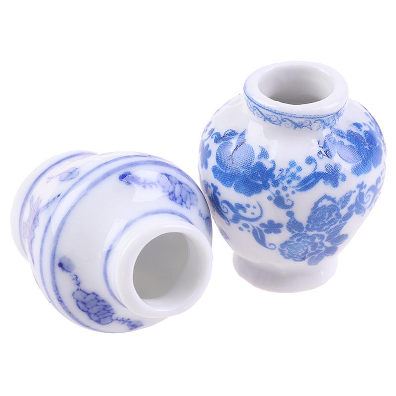 1/12 Dollhouse Miniature Blue And White Porcelain Vase Accessories Toy