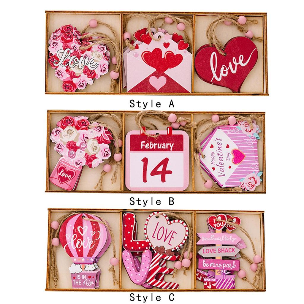 9Pcs Valentines Wooden Hanging Ornaments for DIY Crafts Project Wall Kitchen