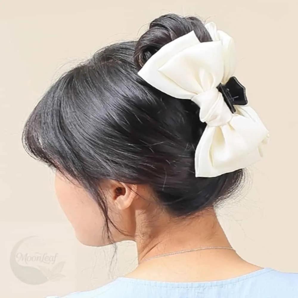MLSTORE Silk Large Ribbon Ivory Hair Clip Hair Clip Half Updo