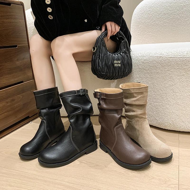 Fashion Spring Autumn Belt Buckle Women Ankle Boots Fashion Square Low Heels Casual Short Bootas Ladies Slip On Shoes