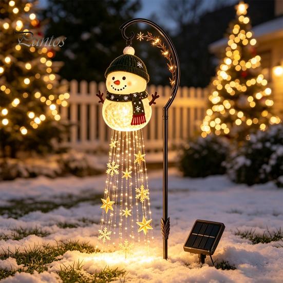 Einfach zu installierende Rasenwegpfähle Solarbetriebene Weihnachts-Gartenleuchte, Metallpfahl für den Außenbereich Festliche Szenendekoration Stern Schneeflocke Wasserfall Lichterkette