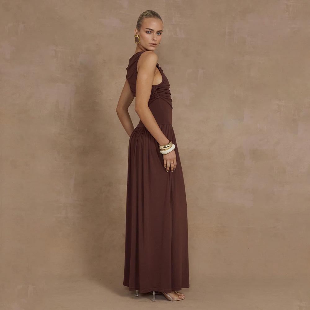 Elegant Solid Color Sleeveless Summer Dress - European & American Style