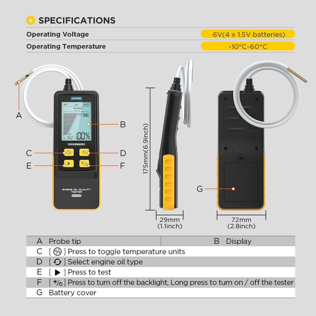 AUTOOL Engine Oil Tester with Digital Display for Auto Check Gasoline & Diesel Car Engine POA Oil Quality Repair Tools AS503