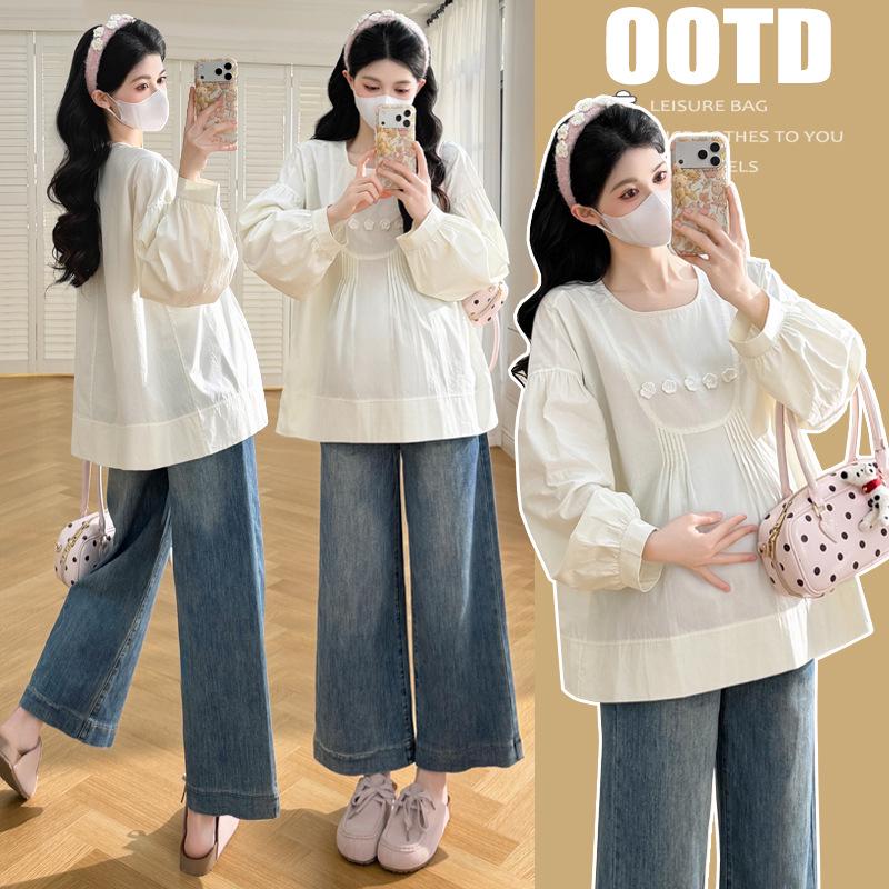 2026 Spring Korean Style Maternity Long-Sleeve Shirt XL