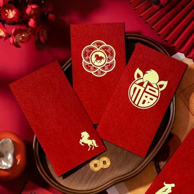 6 Stück Neujahrs-Rotumschläge 2026 Chinesisches Frühlingsfest Glücks-Rotumschläge Geldtaschen-Zubehör Jahr des Pferdes Mondjahr