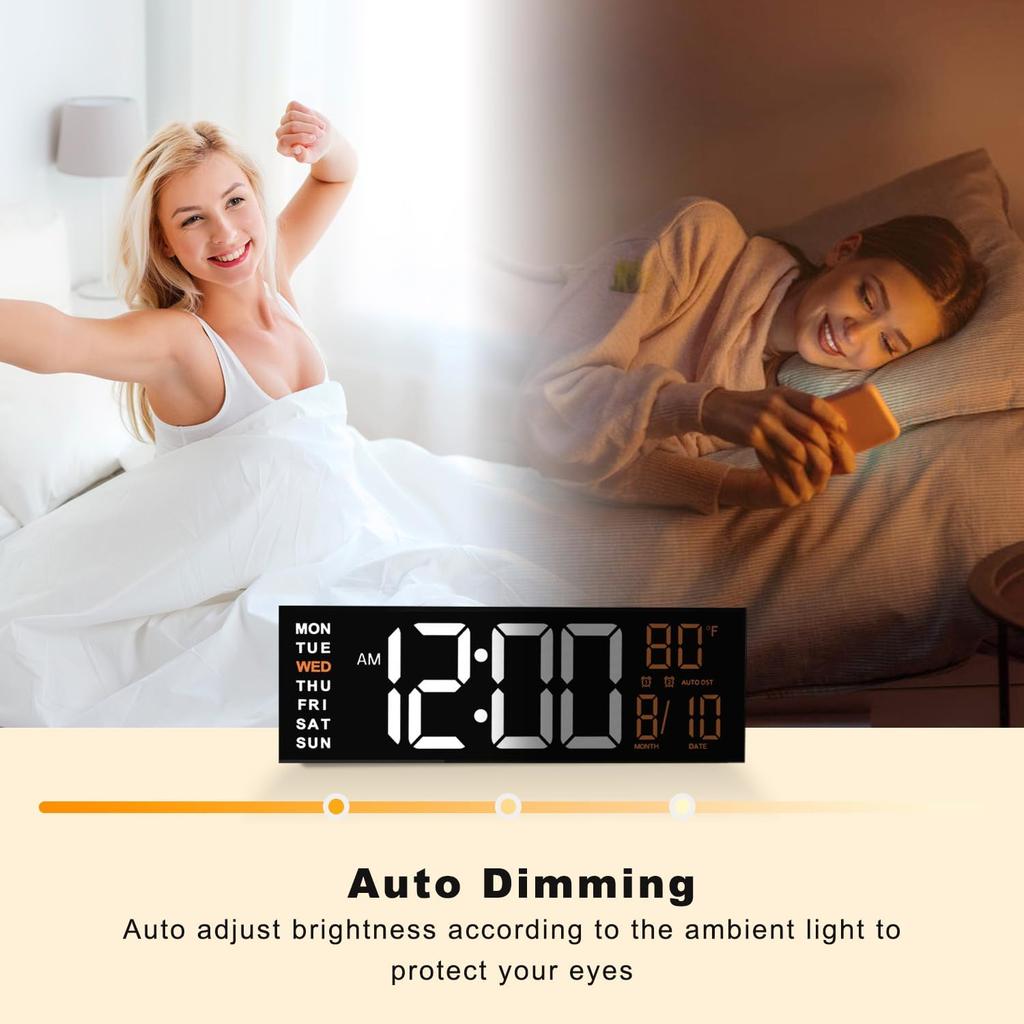 JALL 16" Large Digital Wall Mount Clock, Count Down Timer, Alarm, Big LED, RGB Color, DST, Temperature for Living Room Classroom Desk, Xmas, Birthday