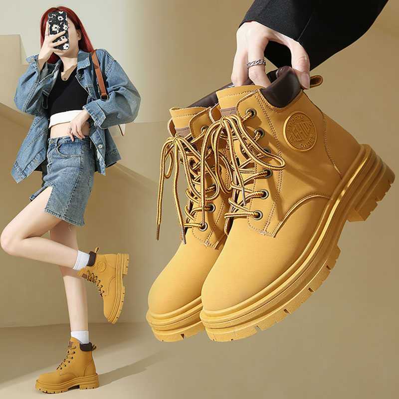 Martin Stiefel Damen Frühling und Herbst 2025 neu Herbst Rhabarber Stiefel Damen ins Britischer Stil kurze Stiefel dicksohlige Frühling und Herbst