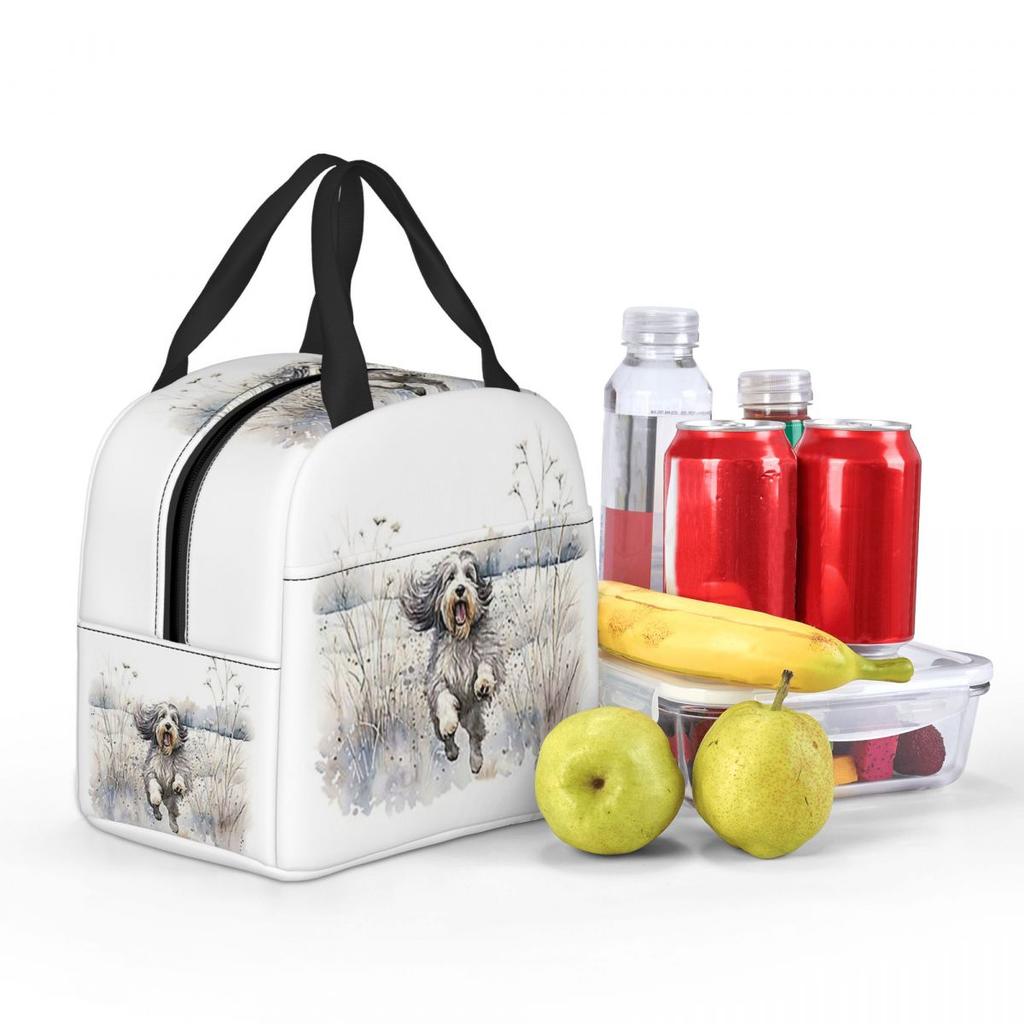 Bearded Collie Dog Paw Prints Insulated Lunch Bag for Women Children Portable Food Boxes Thermal Lunch Box Tote