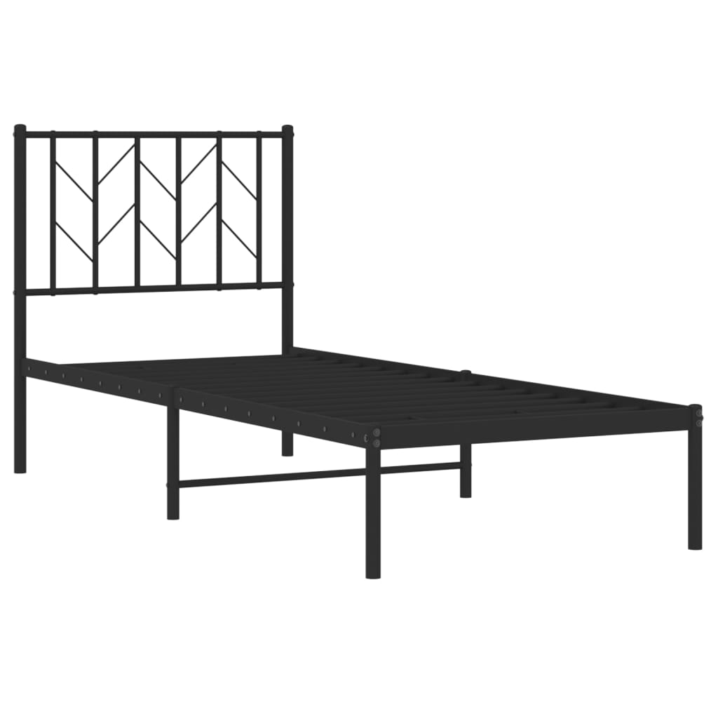 Vidaxl Metal Bed Frame with Headboard, Black, 75X190 Cm