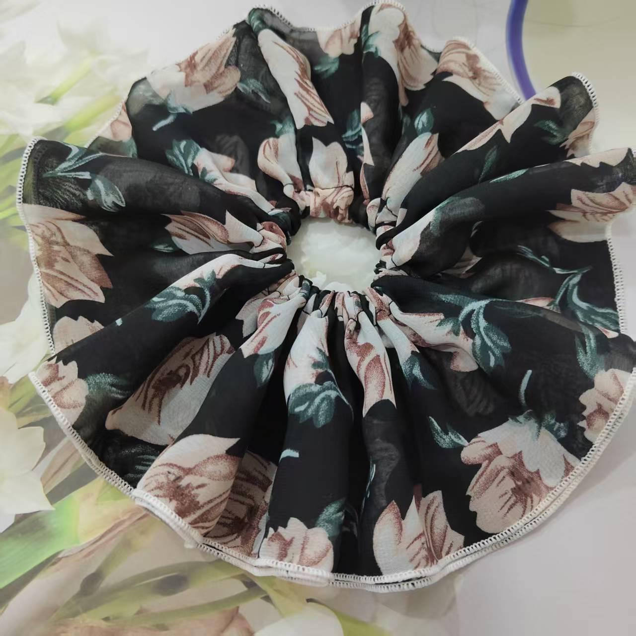 Elegant French Floral Extra-Large Hair Tie for Women - Summer Ponytail Accessory