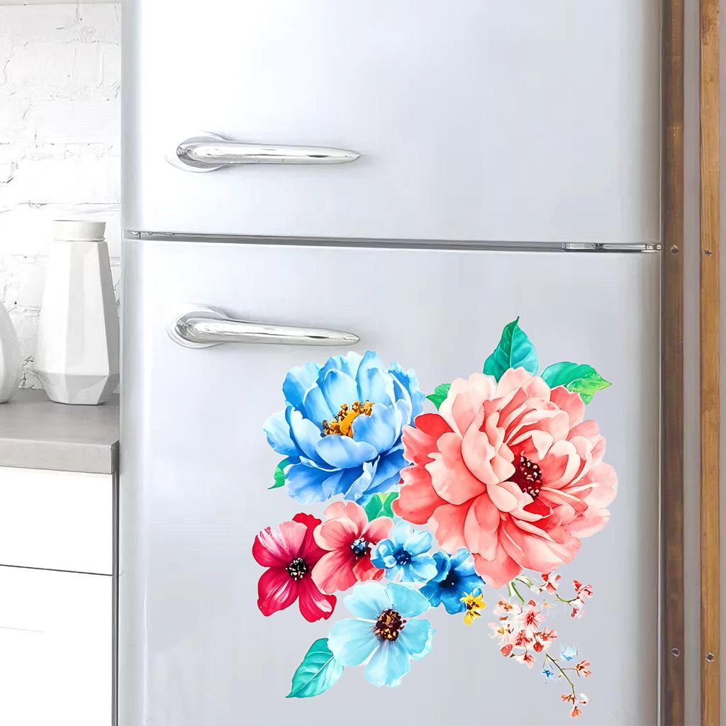 Selbstklebender floraler Wand- und Kühlschrankaufkleber Blaue Rosa Blumen Heimdekoration für Zimmer Küche