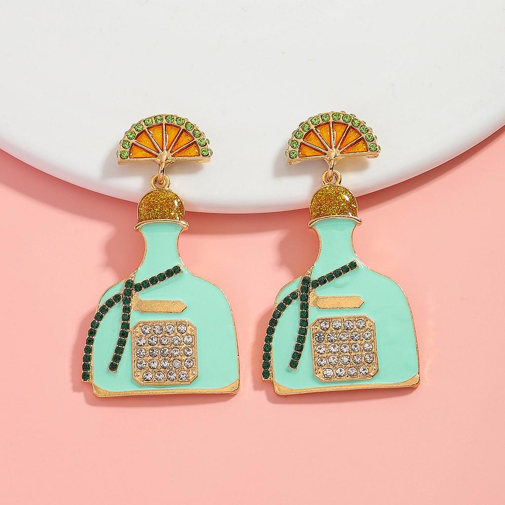 Cute 3D Lemon Perfume Bottle Earrings