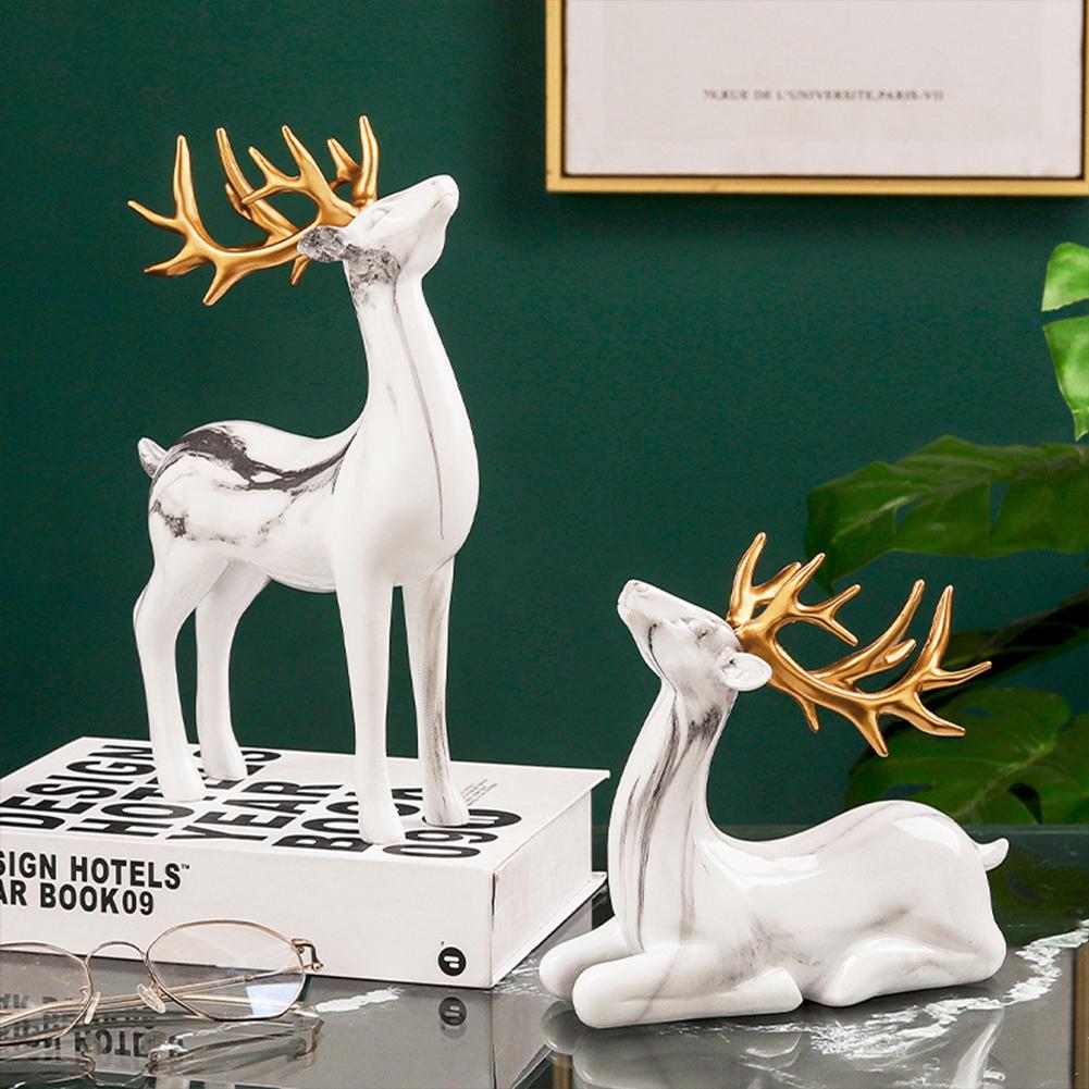 1Pair Resin Deer Oranment Decoration For Living Room Bedroom Wine Cabinet Porch Decoration Resin Crafts
