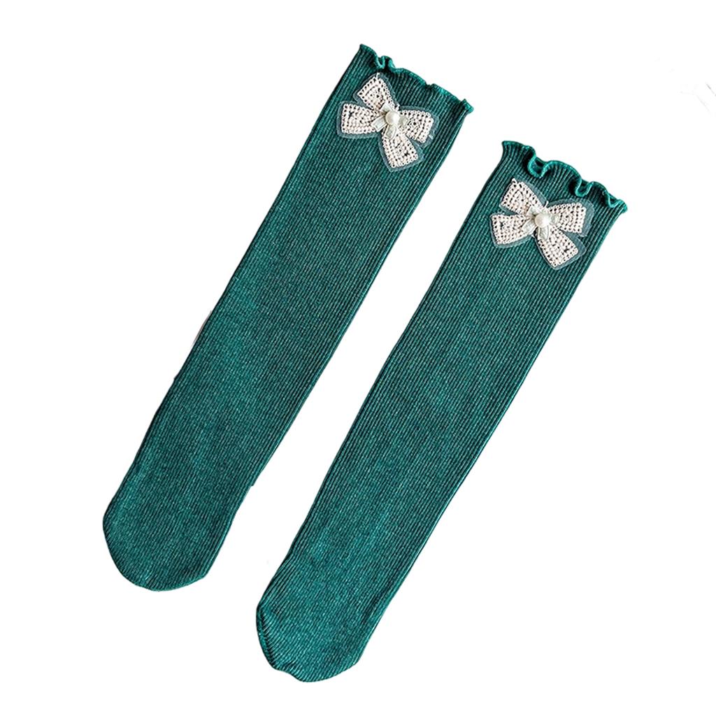 Children's Knee-high Socks With Bows And Lace Trim