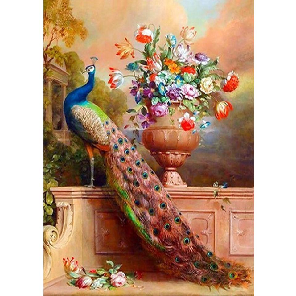 5D DIY Round Diamond Painting Animal Diamond Embroidery Peacock Cross Stitch Kit Rhinestone Mosaic Picture Home Decoration Gift