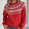 Vintage O Neck Loose Knitwear Cardigan Sweater Long Sleeve Top Winter Autumn Color Print