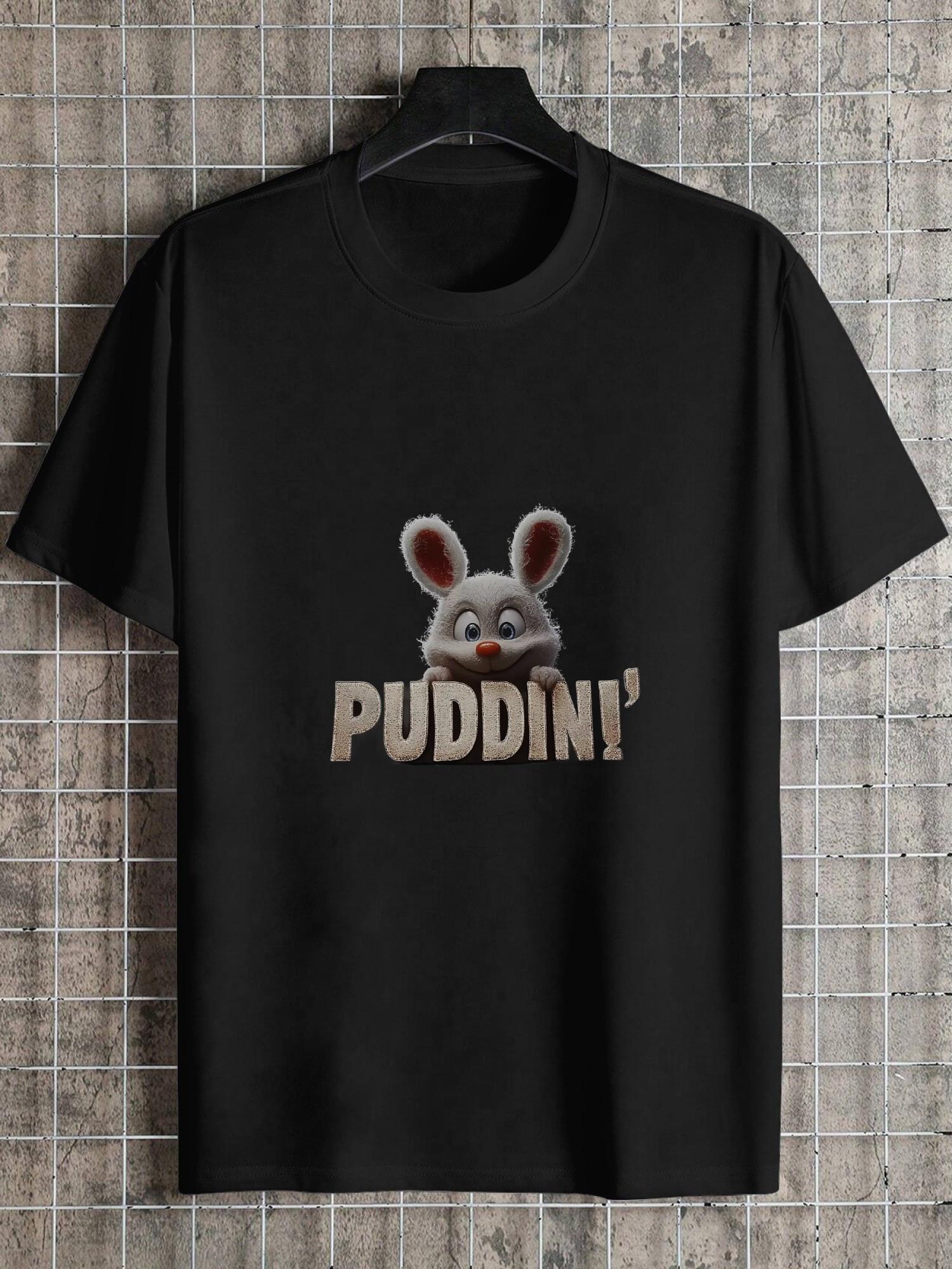 1pc Puddin Graphic T-shirt - All-Season 180g Cotton L
