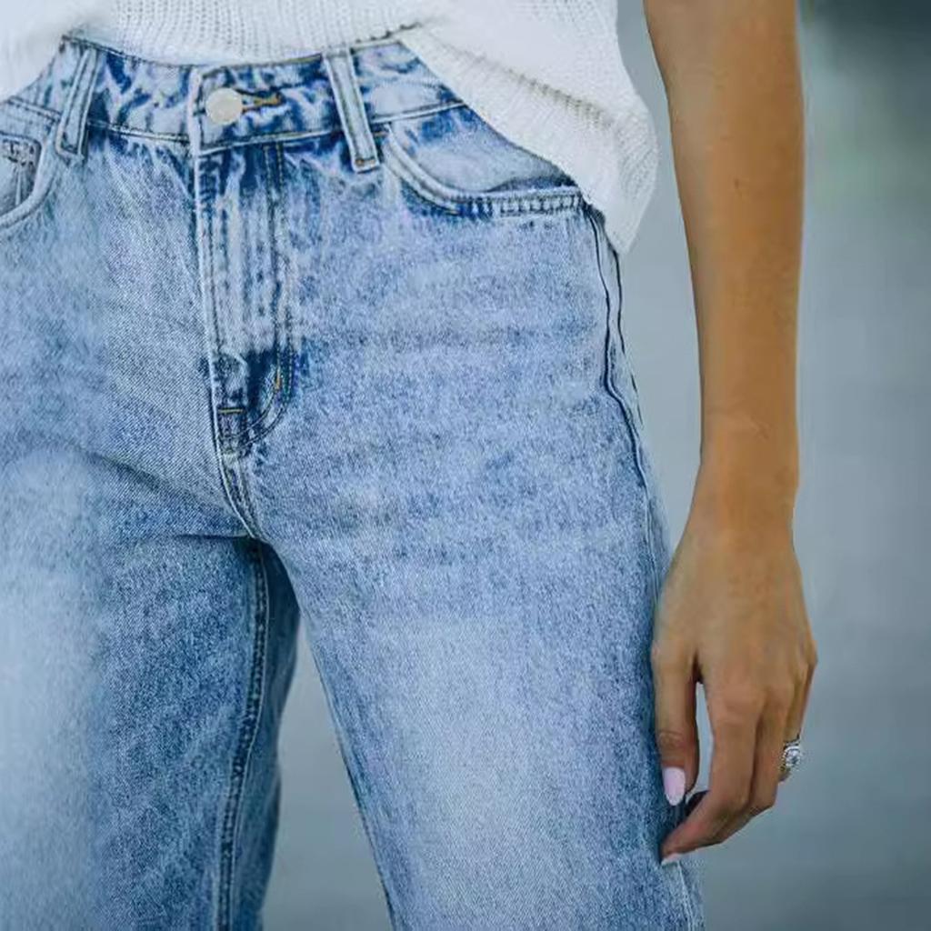 Women's High Waist Washed Women's Jeans Fashionable Versatile Straight Leg Pants