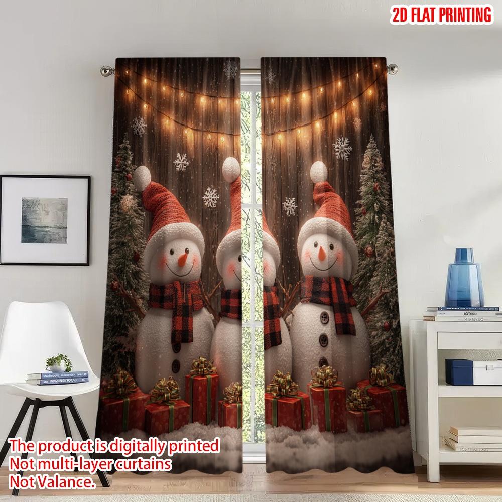 

2pcs 2D flat printing Merry Christmas Party Curtains Christmas Snowmen Gifts Wonderland Digital Printed Polyester Drapes Holiday 100*130 HOOK 1pcs