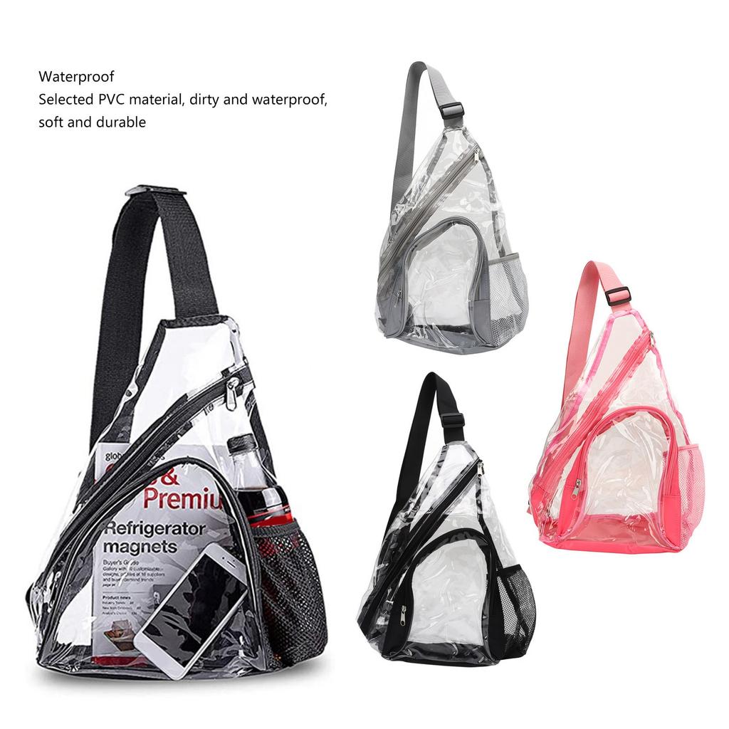 Clear Sling Bag PVC Transparent Chest Bag Comfortable Travel Cross Shoulder Backpack Black