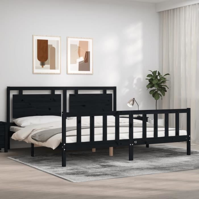 VidaXL Bed Frame with Headboard Black 200x200 Cm Solid Wood 3192190