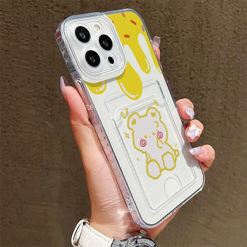 Card Slot Holder Silicone Wallet Pocket Case For Samsung S23 S24 S25 Ultra A15 A25 A35 Xiaomi Redmi 15 14 12 13 iPhone 17 Air Cover Clear Phone Bumper