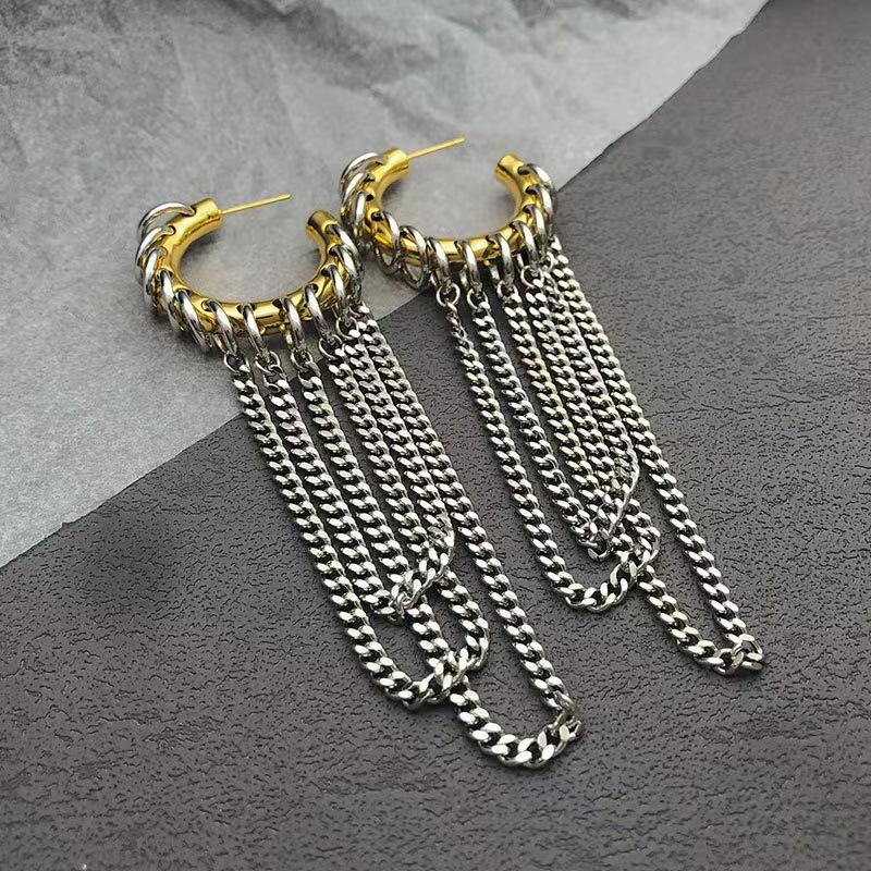 Long Tassel Earrings Fashionable European American Design Metal Chain Earrings Women's Party Gifts Cool Trendy Ear Accessories