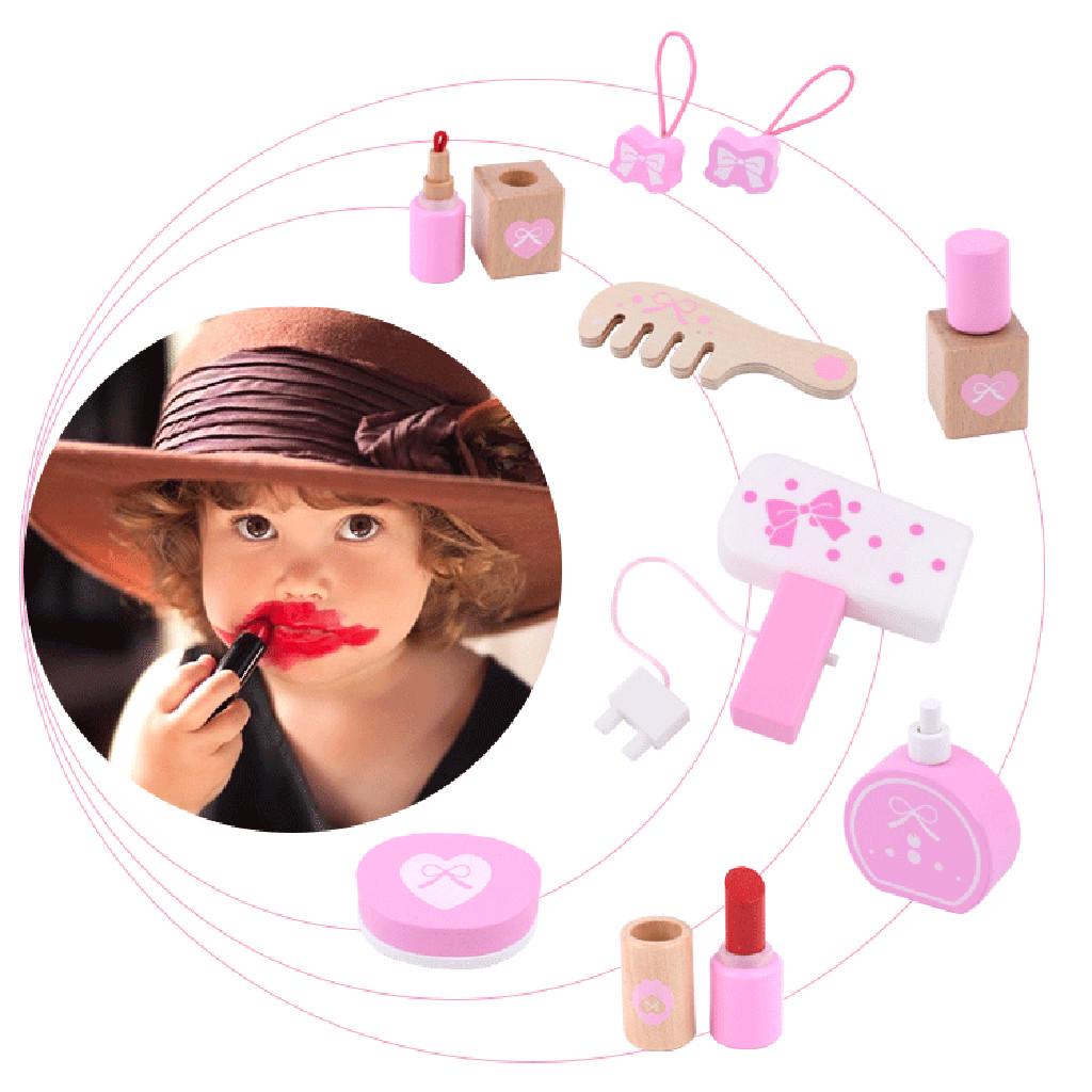 Children's Wooden Simulation Girl Princess Makeup Cosmetic Bag  Set Toy