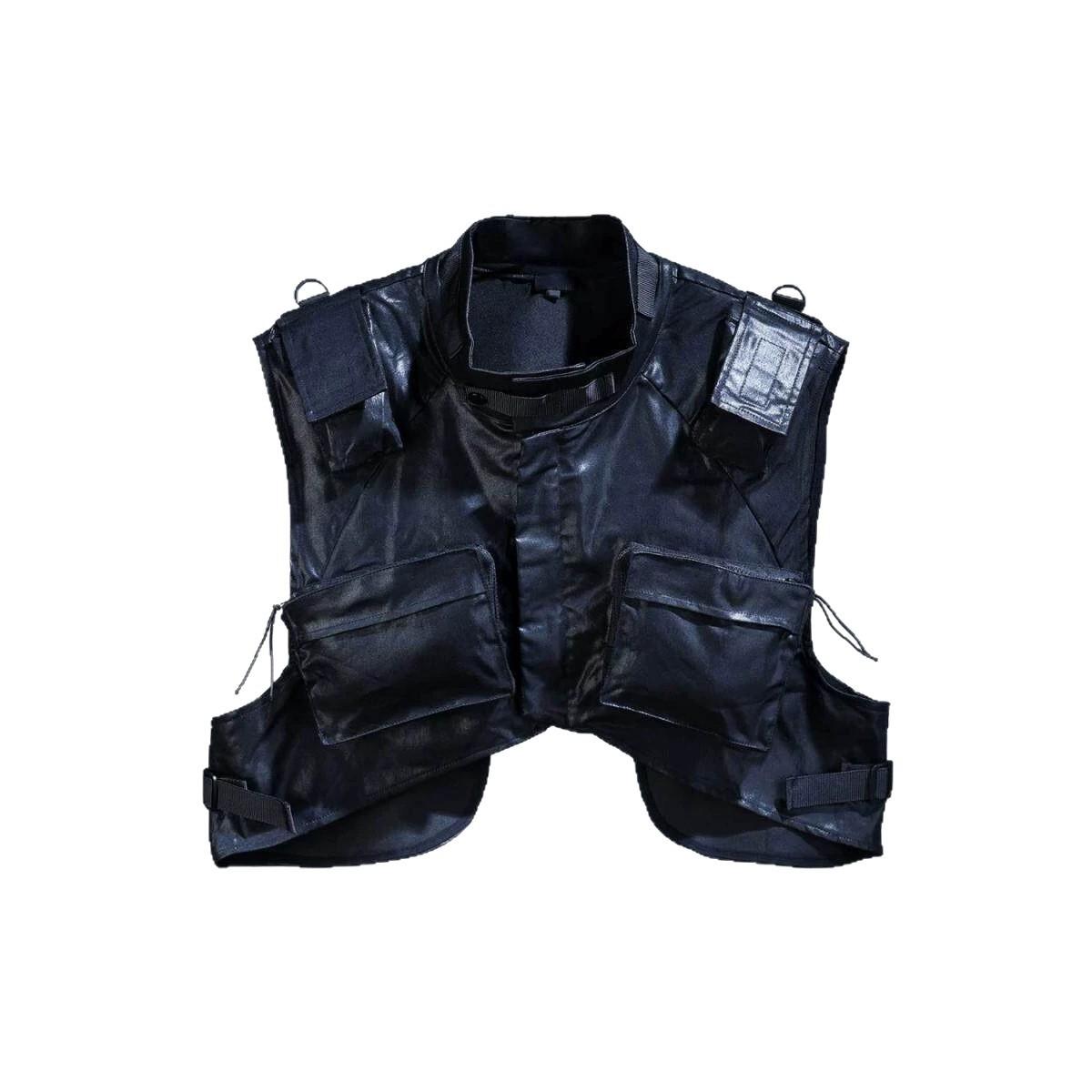 European and American multi-pocket coated short tooling tactical vest vest jacket high street outdoor sleeveless vest men M