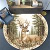 Deer Forest Round Area Rug,Carpet Rug for Living Room Bedroom Sofa Playroom Decor,Non-slip Floor Mat