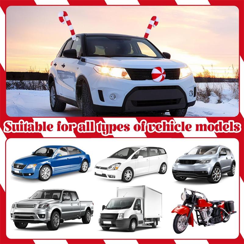 Christmas Car Accessories Reindeer Antlers Nose Set Candy Cane Design Easy Install Durable Fabric Car Decoration For Xmas