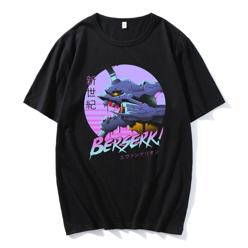 100% Cotton Anime Harajuku Ayanami Rei Printing Tshirt MenMomen Oversized Short Sleeve T-shirt Spring Summer Tops