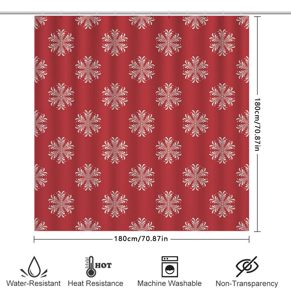 Red Floral Snowflake Shower Curtain Waterproof Decor Bathroom Liner Set For Bathtub Home Improvement Supplies 180Cm X 245Cm (67I