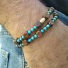 Retro Multi-layer Stacked Men Wood Ball Bead Bracelet Simple Green Natural Stone Handmade Jewelry Fashion Street Accessories