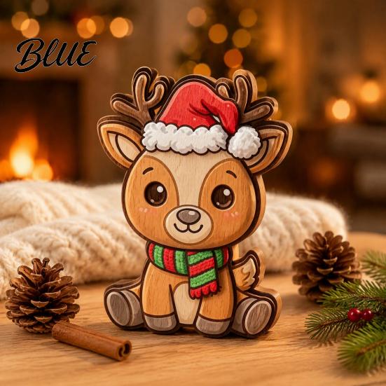Christmas Gift for Scarf Cartoon with Santa Elk Figurine Friends Wooden Hat And Deer Tabletop