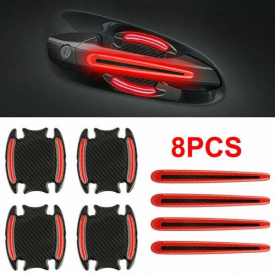 8X Red Car Door Handle Bowl Protector Film Reflective Strip Anti Scratch Sticker