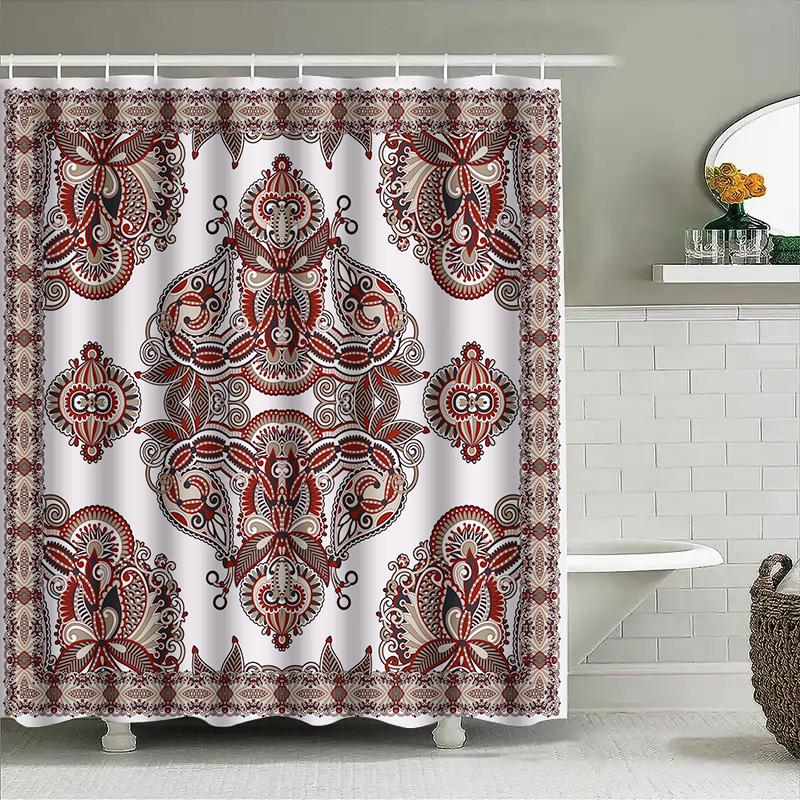 Vintage Boho Shower Curtain With Floral Print Decorative Bathtub Cover 3D Printing Waterproof Fabric Multiple Sizes Available