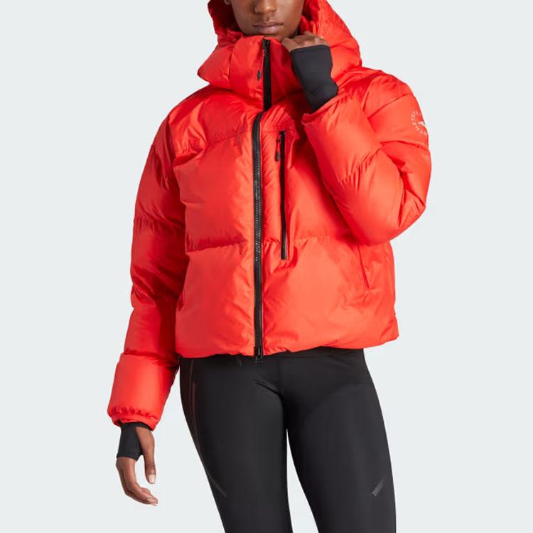 Adidas X Stella McCartney Truenature Kurze Gepolsterte Winterjacke mit Kapuze und Logo-Patch Damenjacke Rot IL9614