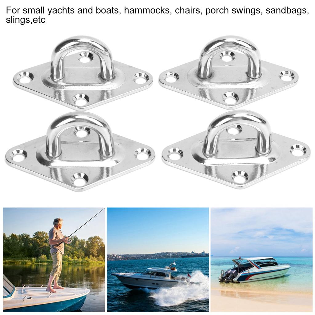4PCS 8MM Eye Plate Diamond Shaped Ceiling Hook Pad Staple Hook Loop Marine Hardware Yacht Accessories