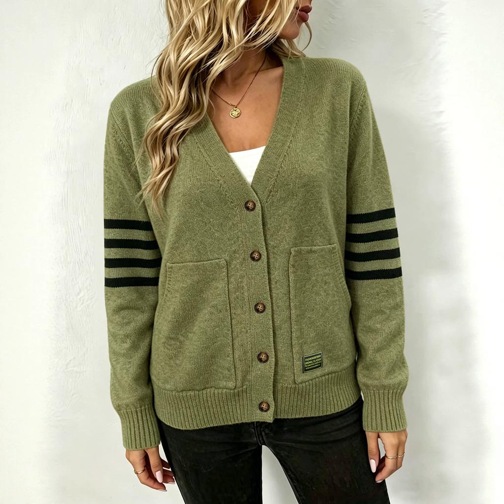 Women's Cardigan, Striped, Zip-Up for Fall and Winter