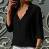 Spring Autumn Plus Size Women Blouses Solid Color Chiffon Shirts Long Sleeve Lapel Button Up Tops White Blue Black